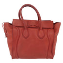 CELINE Luggage Mini Shopper Hand Bag Leather Red Gold Tone Auth LN095V-3