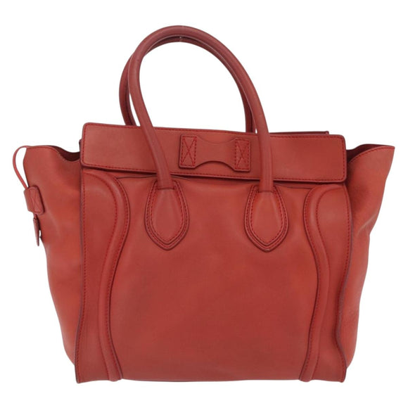 CELINE Luggage Mini Shopper Hand Bag Leather Red Gold Tone Auth LN095V