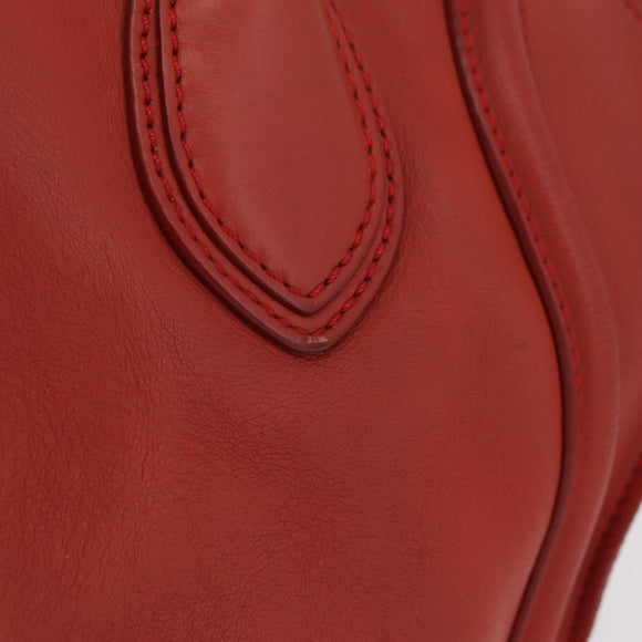 CELINE Luggage Mini Shopper Hand Bag Leather Red Gold Tone Auth LN095V