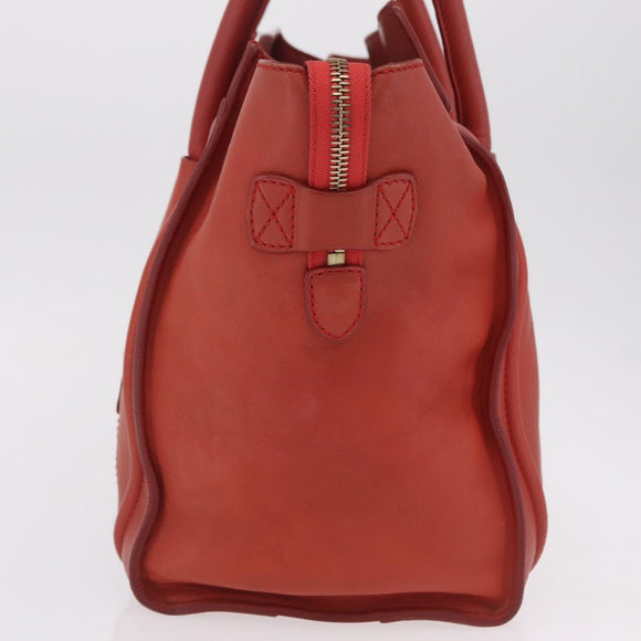 CELINE Luggage Mini Shopper Hand Bag Leather Red Gold Tone Auth LN095V