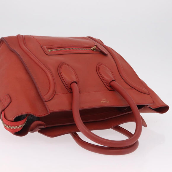 CELINE Luggage Mini Shopper Hand Bag Leather Red Gold Tone Auth LN095V