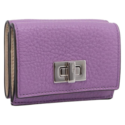 FENDI Peek A Boo Compact Wallet Leather Purple Silver 8M0426 Auth LN099M