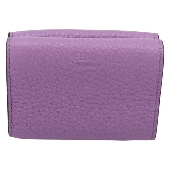 FENDI Peek A Boo Compact Wallet Leather Purple Silver 8M0426 Auth LN099M