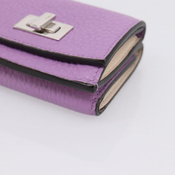 FENDI Peek A Boo Compact Wallet Leather Purple Silver 8M0426 Auth LN099M