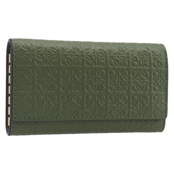 LOEWE Key Case Leather Green Gold Tone Auth LN100M