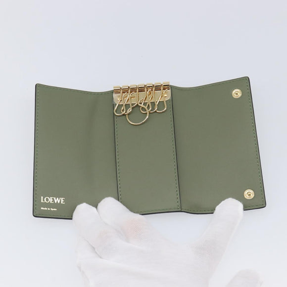 LOEWE Key Case Leather Green Gold Tone Auth LN100M
