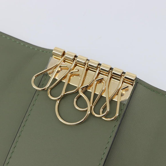 LOEWE Key Case Leather Green Gold Tone Auth LN100M