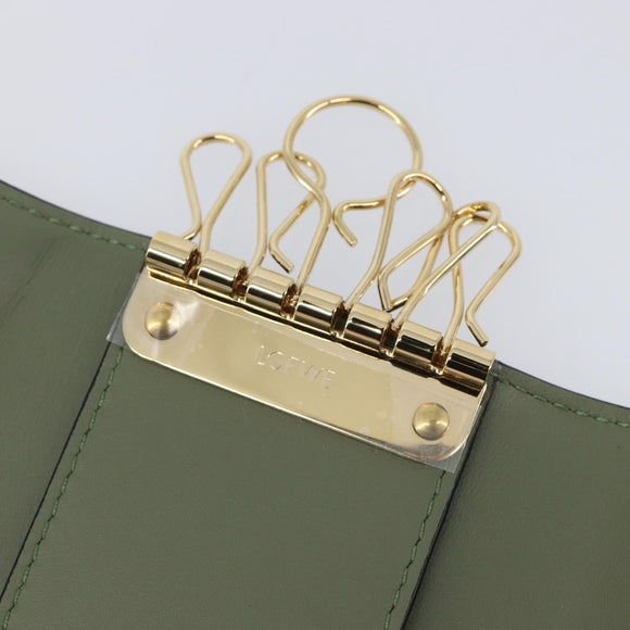 LOEWE Key Case Leather Green Gold Tone Auth LN100M