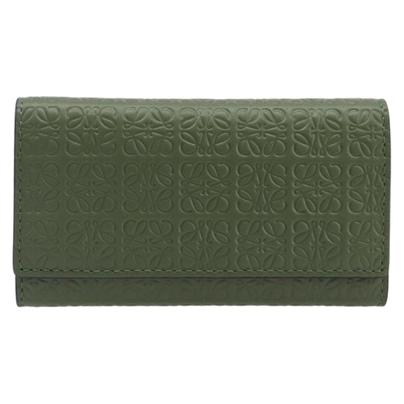 LOEWE Key Case Leather Green Gold Tone Auth LN100M