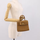 Coach Hand Bag Leather Beige Gold Tone Auth LN110-23
