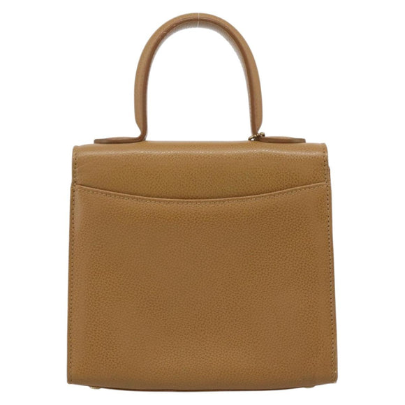Coach Hand Bag Leather Beige Gold Tone Auth LN110