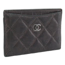 CHANEL Matelasse Card Case Lamb Skin Gray Silver CC Auth LN111-1