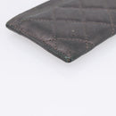 CHANEL Matelasse Card Case Lamb Skin Gray Silver CC Auth LN111-16