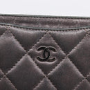 CHANEL Matelasse Card Case Lamb Skin Gray Silver CC Auth LN111-8