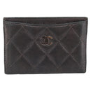CHANEL Matelasse Card Case Lamb Skin Gray Silver CC Auth LN111-13