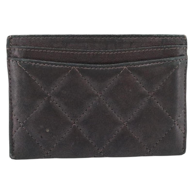CHANEL Matelasse Card Case Lamb Skin Gray Silver CC Auth LN111 - 0
