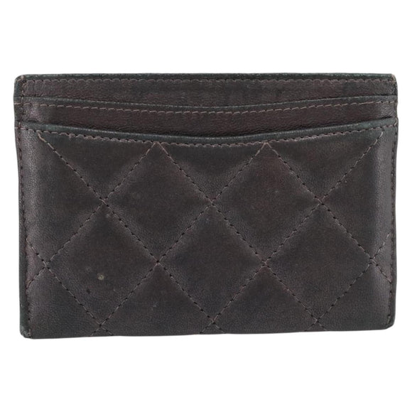 CHANEL Matelasse Card Case Lamb Skin Gray Silver CC Auth LN111