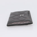 CHANEL Matelasse Card Case Lamb Skin Gray Silver CC Auth LN111-4