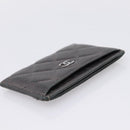 CHANEL Matelasse Card Case Lamb Skin Gray Silver CC Auth LN111-5
