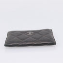 CHANEL Matelasse Card Case Lamb Skin Gray Silver CC Auth LN111-6