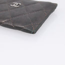 CHANEL Matelasse Card Case Lamb Skin Gray Silver CC Auth LN111-7