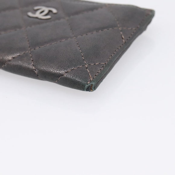 CHANEL Matelasse Card Case Lamb Skin Gray Silver CC Auth LN111