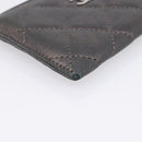 CHANEL Matelasse Card Case Lamb Skin Gray Silver CC Auth LN111-14