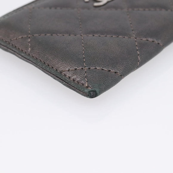 CHANEL Matelasse Card Case Lamb Skin Gray Silver CC Auth LN111