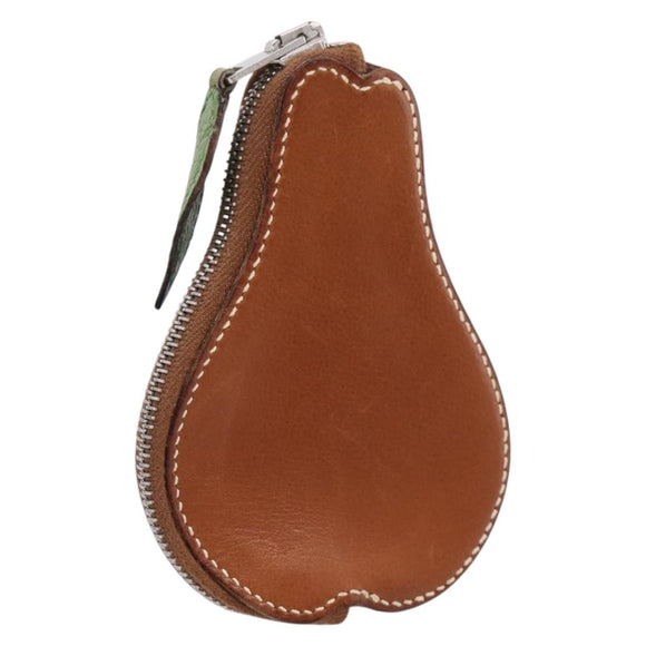 HERMES Coin Purse Leather Brown Silver Auth LN115A