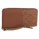 LOEWE Long Wallet Leather Brown Silver Auth LN116V-1