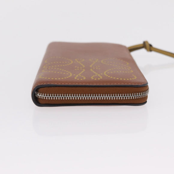 LOEWE Long Wallet Leather Brown Silver Auth LN116V