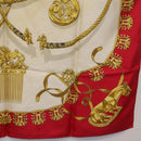 HERMES Carre 90 Scarf Silk Red Beige ""LES CAVALIERS D'OR"" Auth LN117-10