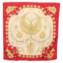 HERMES Carre 90 Scarf Silk Red Beige ""LES CAVALIERS D'OR"" Auth LN117-15