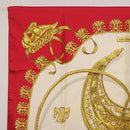HERMES Carre 90 Scarf Silk Red Beige ""LES CAVALIERS D'OR"" Auth LN117-2