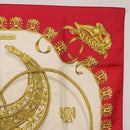HERMES Carre 90 Scarf Silk Red Beige ""LES CAVALIERS D'OR"" Auth LN117-4