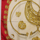 HERMES Carre 90 Scarf Silk Red Beige ""LES CAVALIERS D'OR"" Auth LN117-5
