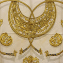 HERMES Carre 90 Scarf Silk Red Beige ""LES CAVALIERS D'OR"" Auth LN117-6