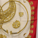HERMES Carre 90 Scarf Silk Red Beige ""LES CAVALIERS D'OR"" Auth LN117-7