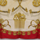 HERMES Carre 90 Scarf Silk Red Beige ""LES CAVALIERS D'OR"" Auth LN117-9