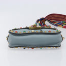 VALENTINO Studs Shoulder Bag Leather Light Blue Gold Auth LN123-6