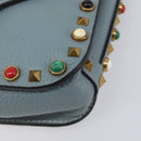 VALENTINO Studs Shoulder Bag Leather Light Blue Gold Auth LN123-17