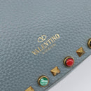 VALENTINO Studs Shoulder Bag Leather Light Blue Gold Auth LN123-21