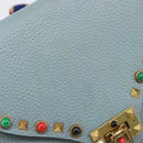 VALENTINO Studs Shoulder Bag Leather Light Blue Gold Auth LN123-22