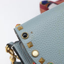 VALENTINO Studs Shoulder Bag Leather Light Blue Gold Auth LN123-24