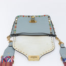 VALENTINO Studs Shoulder Bag Leather Light Blue Gold Auth LN123-25