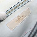 VALENTINO Studs Shoulder Bag Leather Light Blue Gold Auth LN123-26