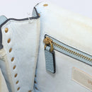 VALENTINO Studs Shoulder Bag Leather Light Blue Gold Auth LN123-29