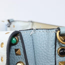 VALENTINO Studs Shoulder Bag Leather Light Blue Gold Auth LN123-11