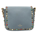 VALENTINO Studs Shoulder Bag Leather Light Blue Gold Auth LN123-2