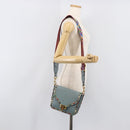 VALENTINO Studs Shoulder Bag Leather Light Blue Gold Auth LN123-31